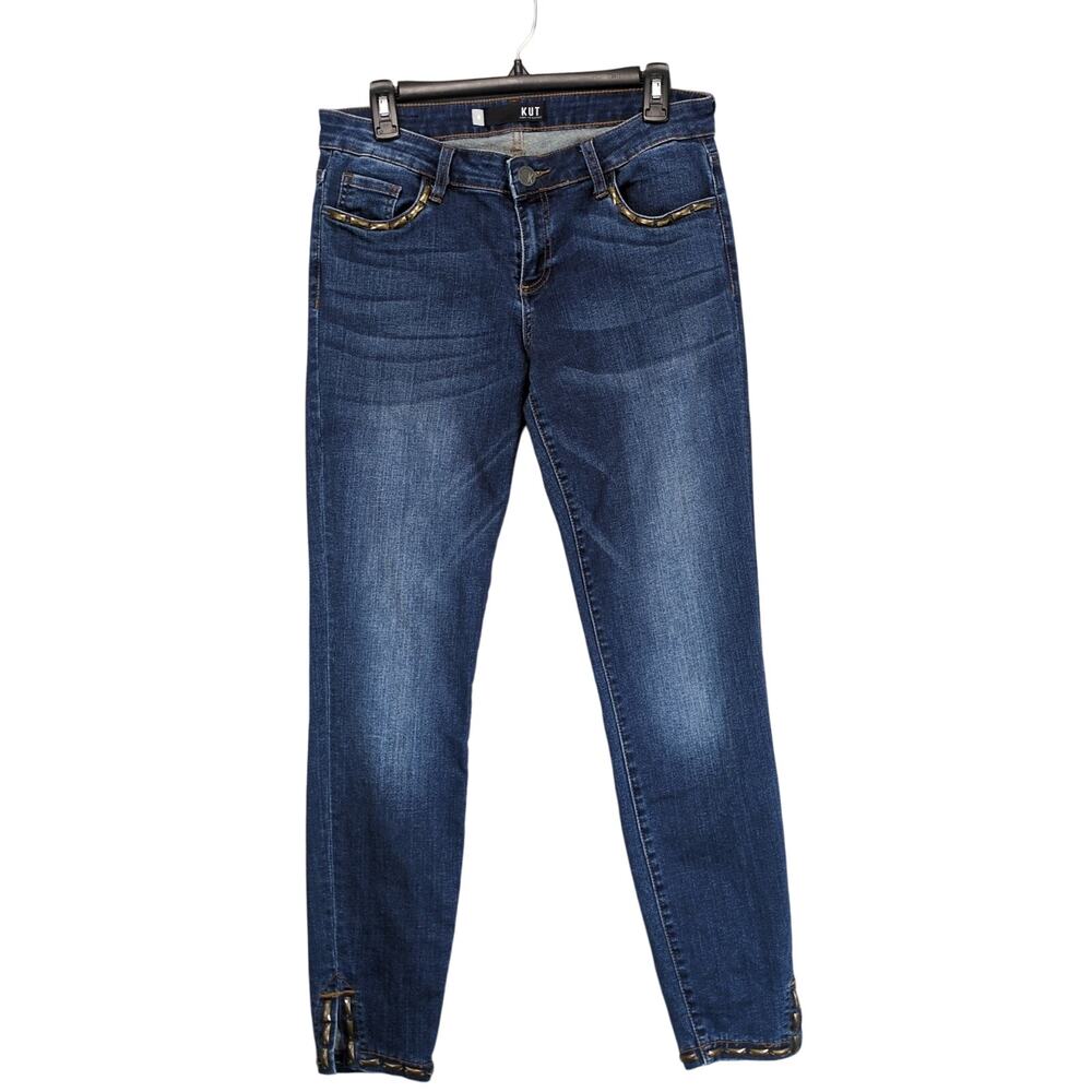 Kut from the Kloth Donna Ankle Skinny Jeans Women's 8 Embellished Stud Mid Rise